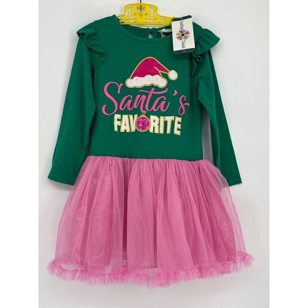Counting Daisies Christmas Tutu Dress Girls 5T Green Pink Santa's Favorite Fairy